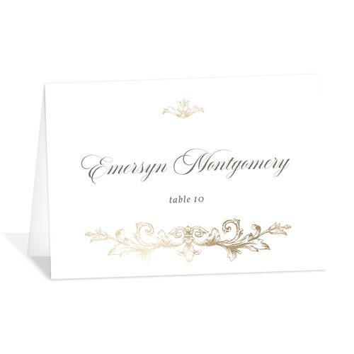 Vintage Regency Monogram Frame Foil Place Cards Pure White Gold Signature