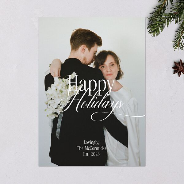 Timeless Happy Holiday Photo Holiday Cards Pure White Signature Blank Standard