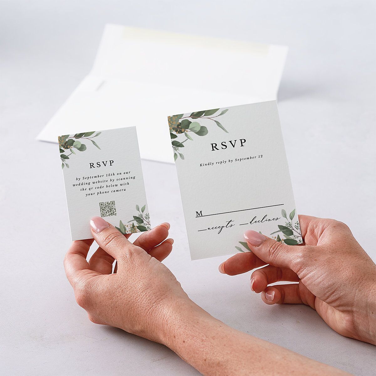Eucalyptus Frame QR Code RSVP Cards — view 6