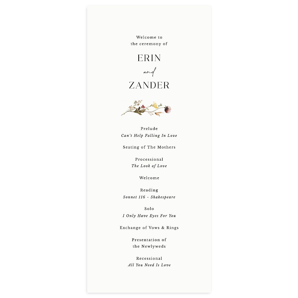 Simple Bohemian Wildflowers Wedding Programs