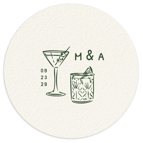Hand Drawn Recipe Wedding Day Coasters Dark Camo Cardboard Circle