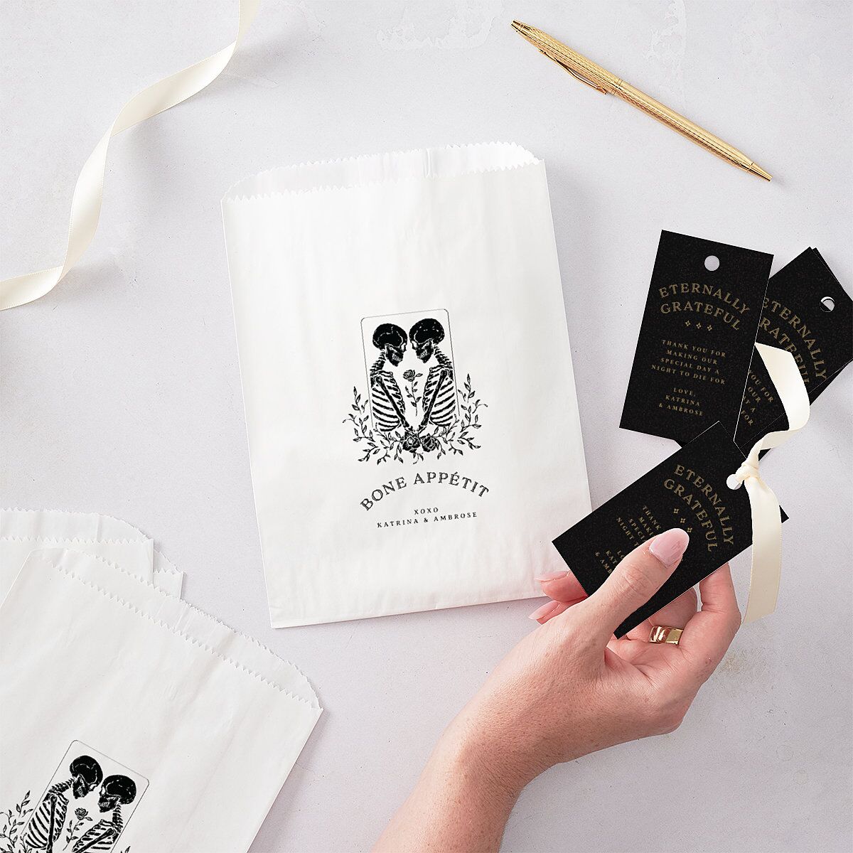 Skeleton Spirits Wedding Day Paper Favor Bags White Licorice Wax-Lined Food Safe Paper