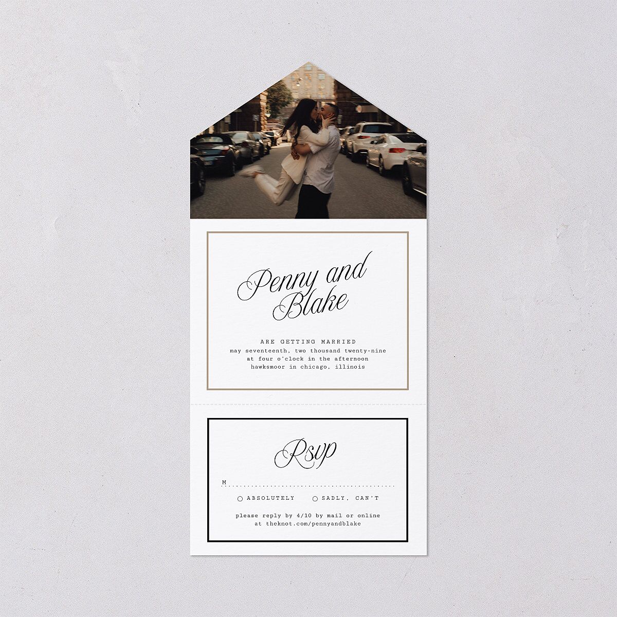 Vintage Script All-in-One Wedding Invitations Pure White Signature Light Both Recipient and Return Addresses No