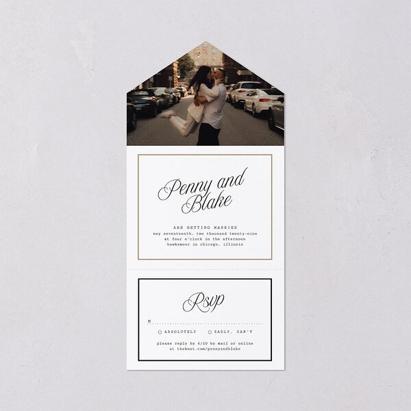 Vintage Script All-in-One Wedding Invitations Pure White Signature Light Both Recipient and Return Addresses No
