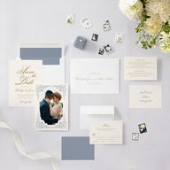 Romantic Rococo Save The Date Cards Dusty Blue Signature smooth Blank No Standard