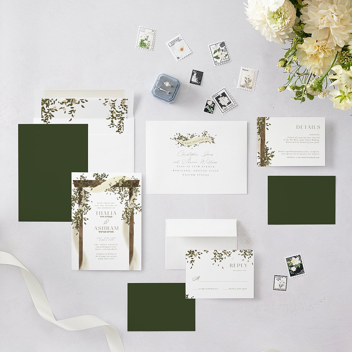 Graceful Chuppah Wedding Invitations Pure White Signature Blank No Standard