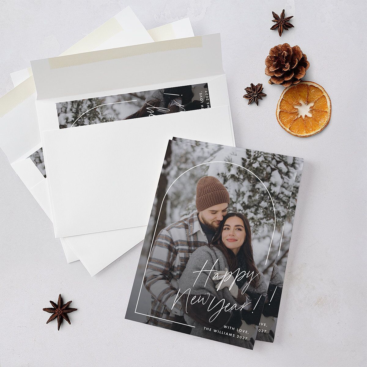 Script Arch Holiday Card Holiday Cards Pure White Signature Blank Standard Portrait