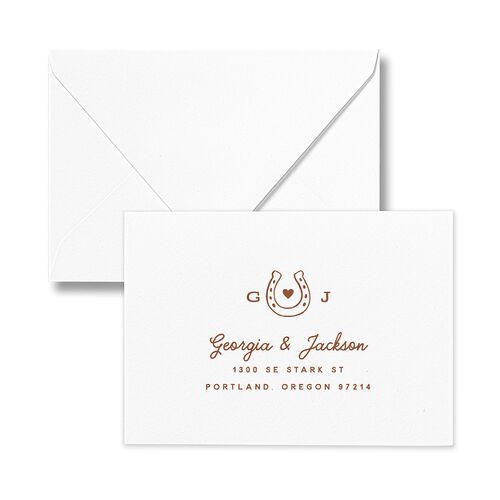 Western I Do BBQ Response Card Euro Envelopes White Saddle Return Address Luxe