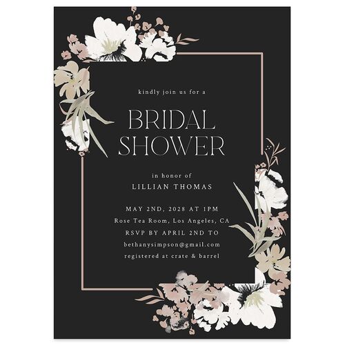 Blooming Frame Bridal Shower Invitations Charcoal Signature Blank Standard