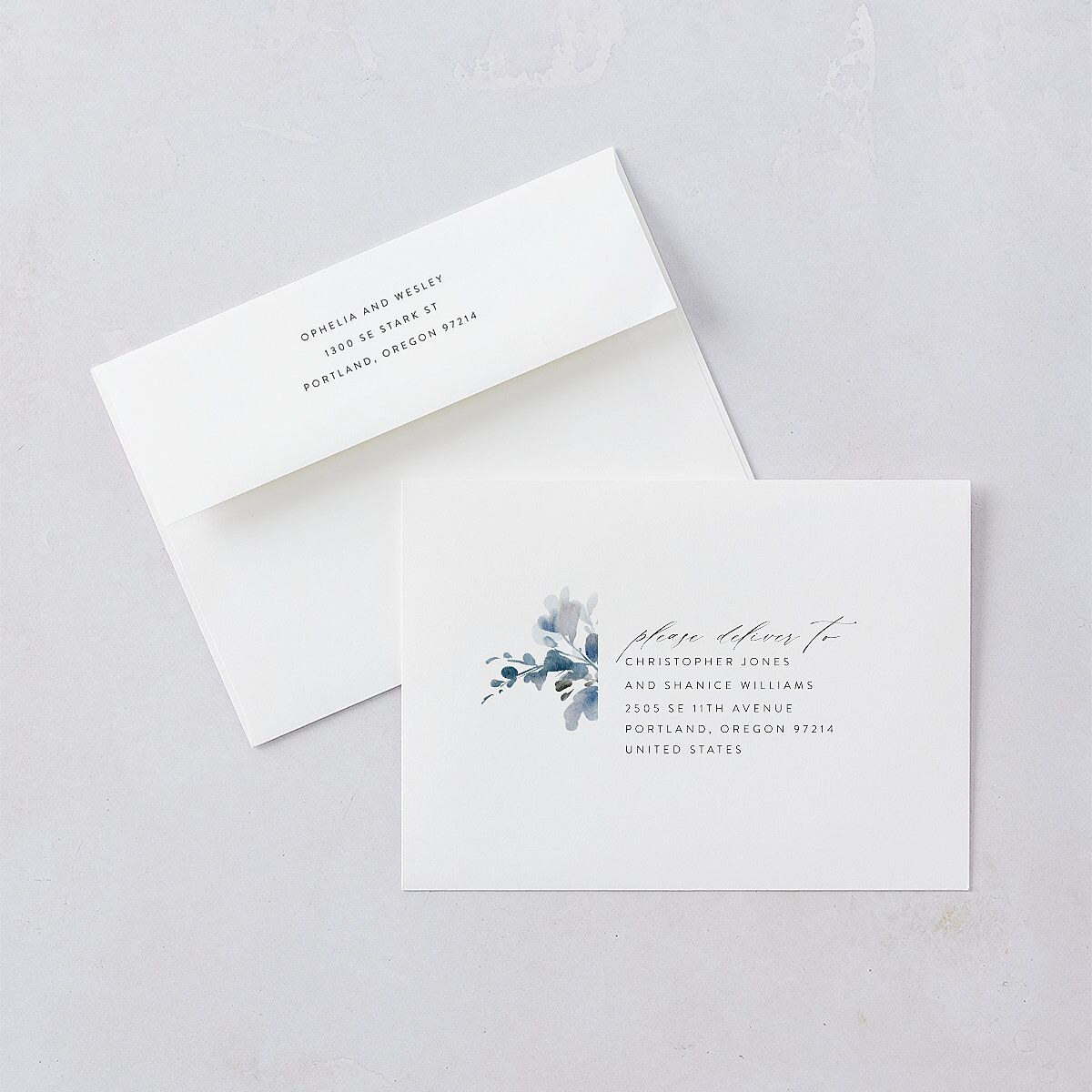 Watercolor Blooms Wedding Invitations Midnight Navy Signature Blank No Standard