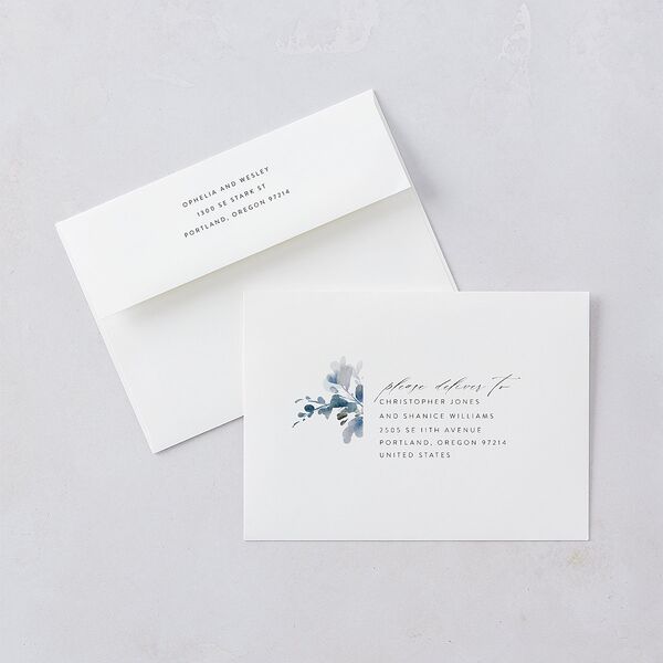 Watercolor Blooms Wedding Invitations Midnight Navy Signature Blank No Standard