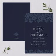 Elegant Damask Rehearsal Dinner Invitations Navy Signature Blank Standard