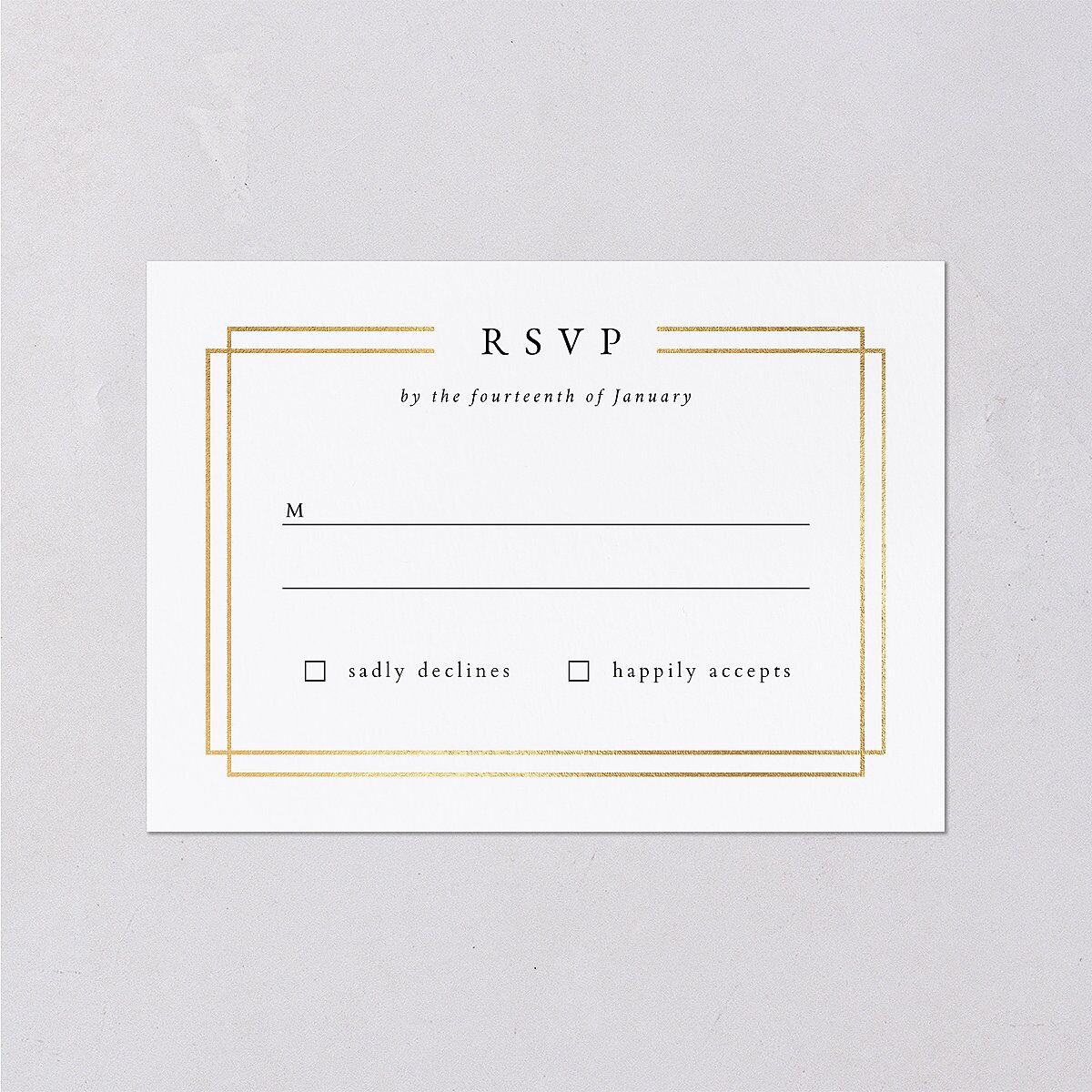 Double Frame Wedding Response Cards Gold Pure White Signature Standard