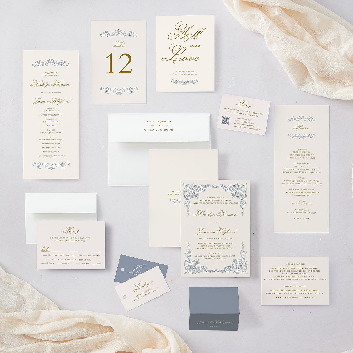 Romantic Rococo Table Numbers Dusty Blue Signature