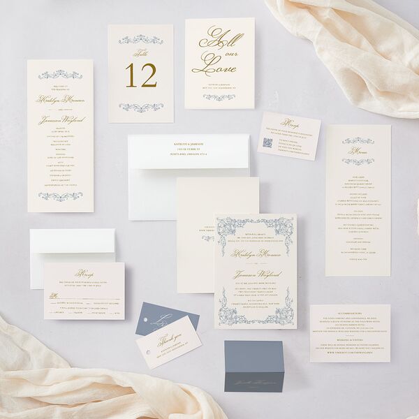 Romantic Rococo Table Numbers Dusty Blue Signature