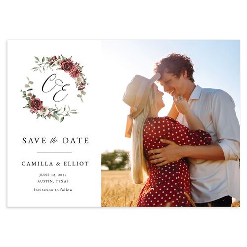 Floral Monogram Save The Date Cards Burgundy Signature smooth Blank No Standard