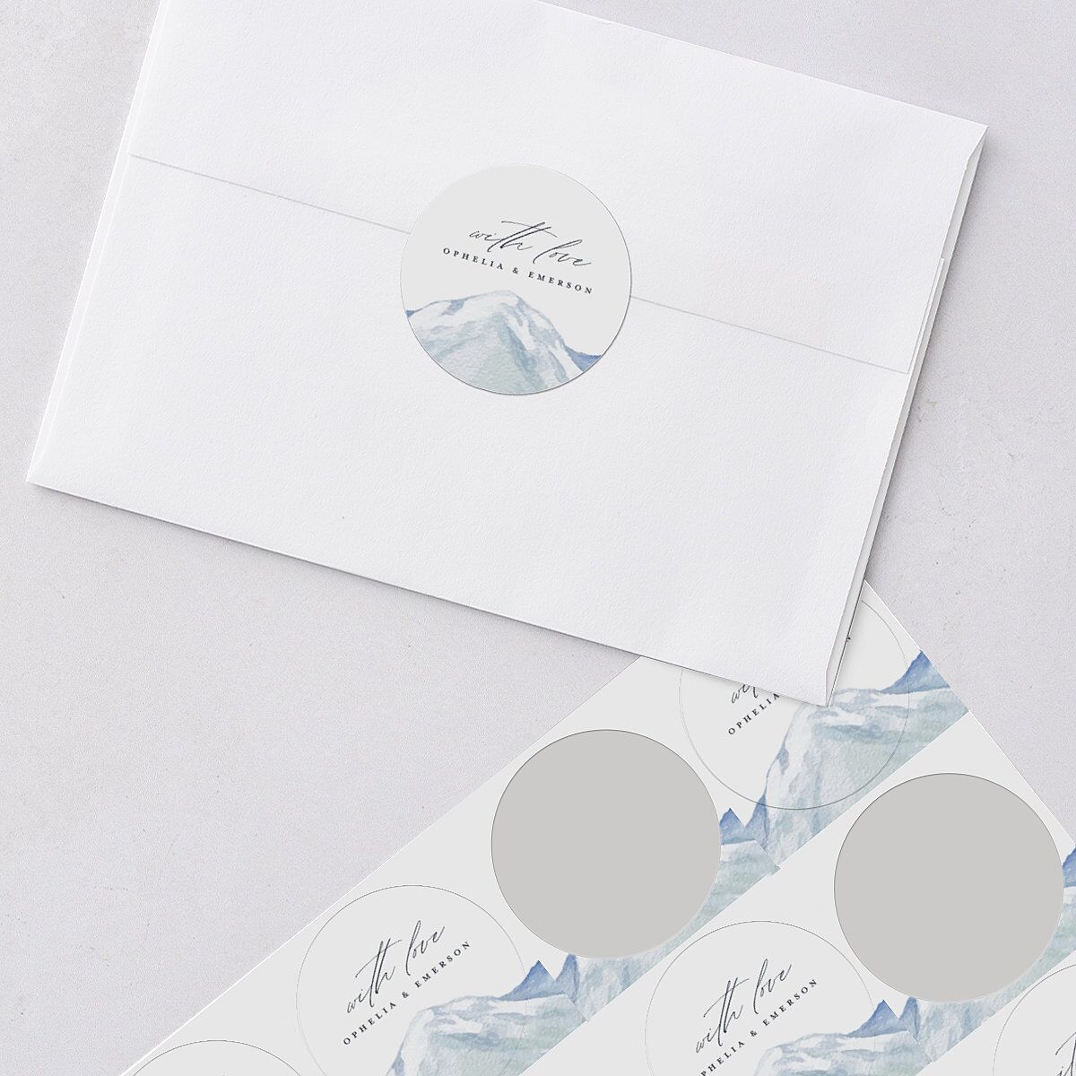 Mountain Wildflowers Wedding Stickers Dusty Blue