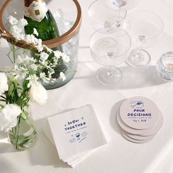 Hand Drawn Cheers Coasters Jewel Blue Cardboard Circle