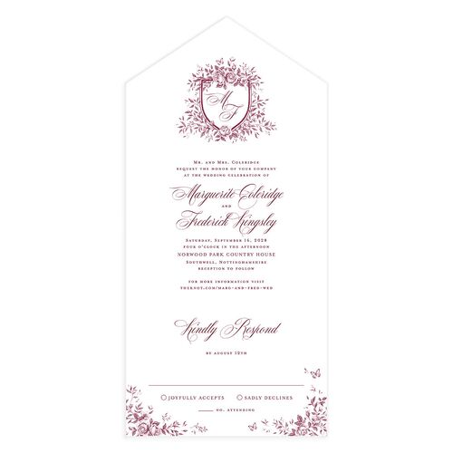 Elegant Rose Crest All-in-One Wedding Invitations Dark Berry Signature Light Both Recipient and Return Addresses No