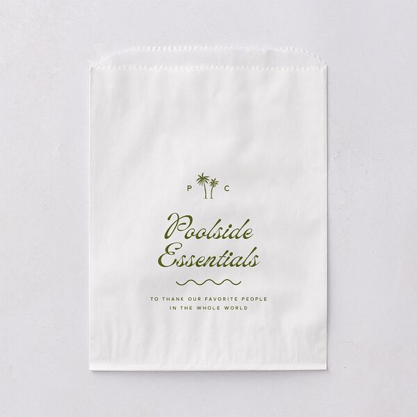 Cabana Stripes Wedding Day Paper Favor Bags Olive White Wax-Lined Food Safe Paper