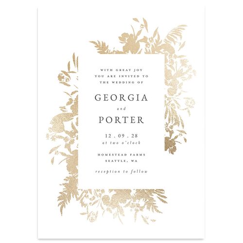 Glistening Garden Wedding Invitations Gold Linen Signature Blank No Standard