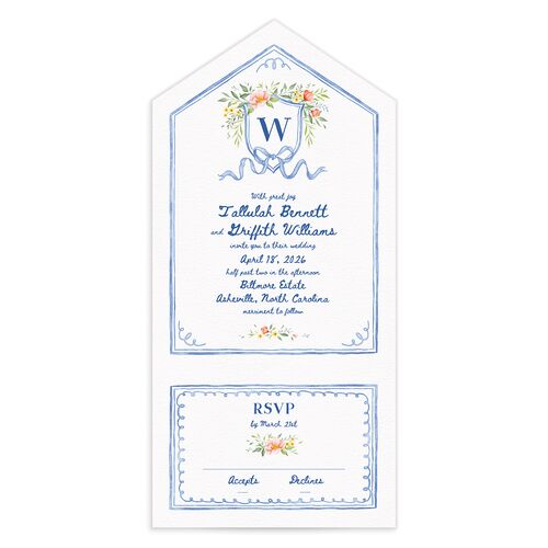 Countryside Crest All-in-One Wedding Invitations - Blue