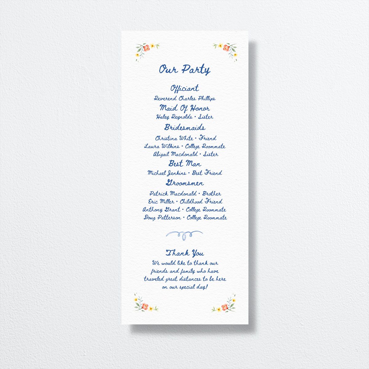 Countryside Crest Wedding Programs back in blue