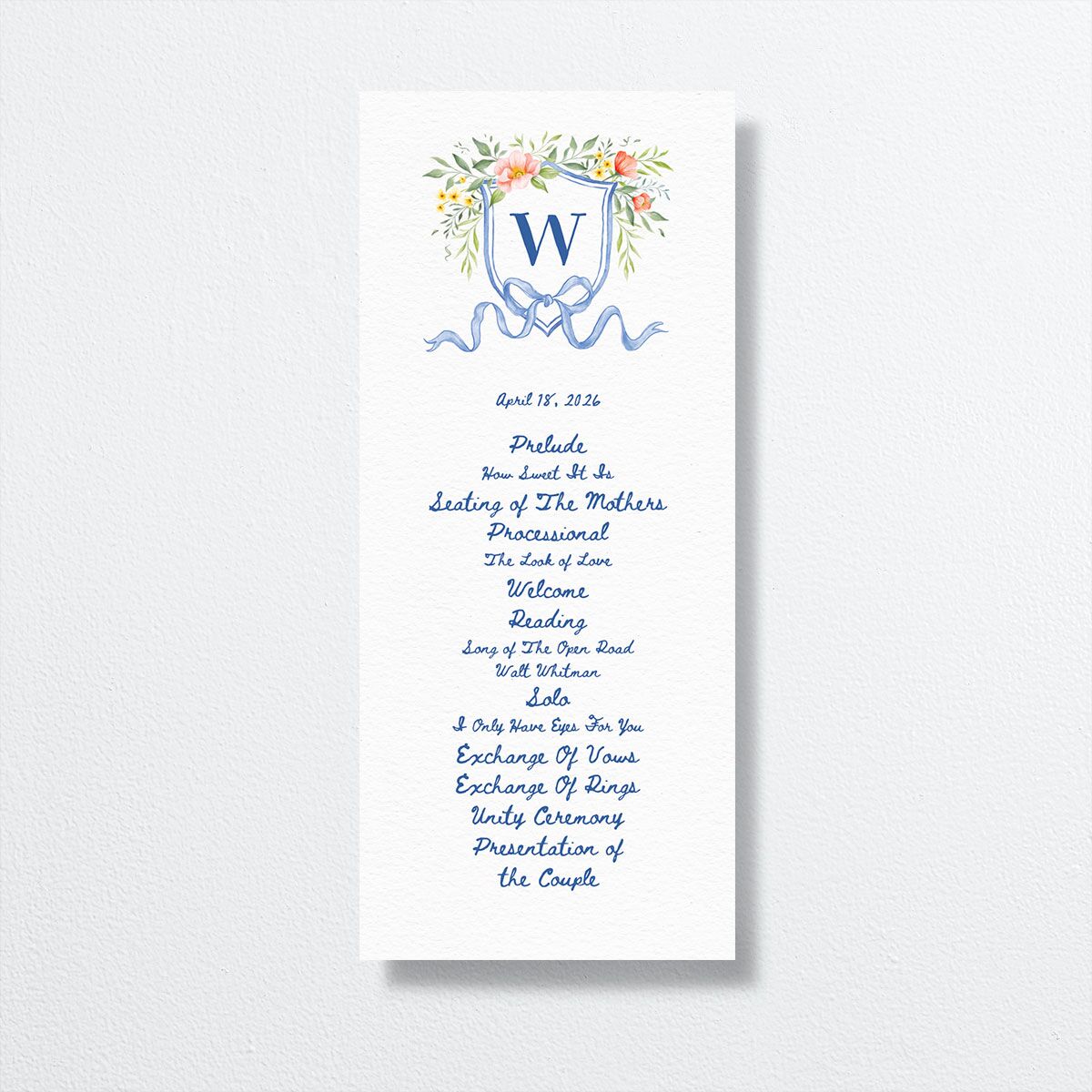 Countryside Crest Wedding Programs front in blue