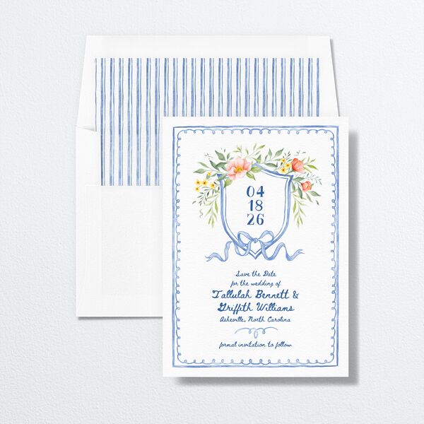 Countryside Crest Save the Date Cards envelope-and-liner