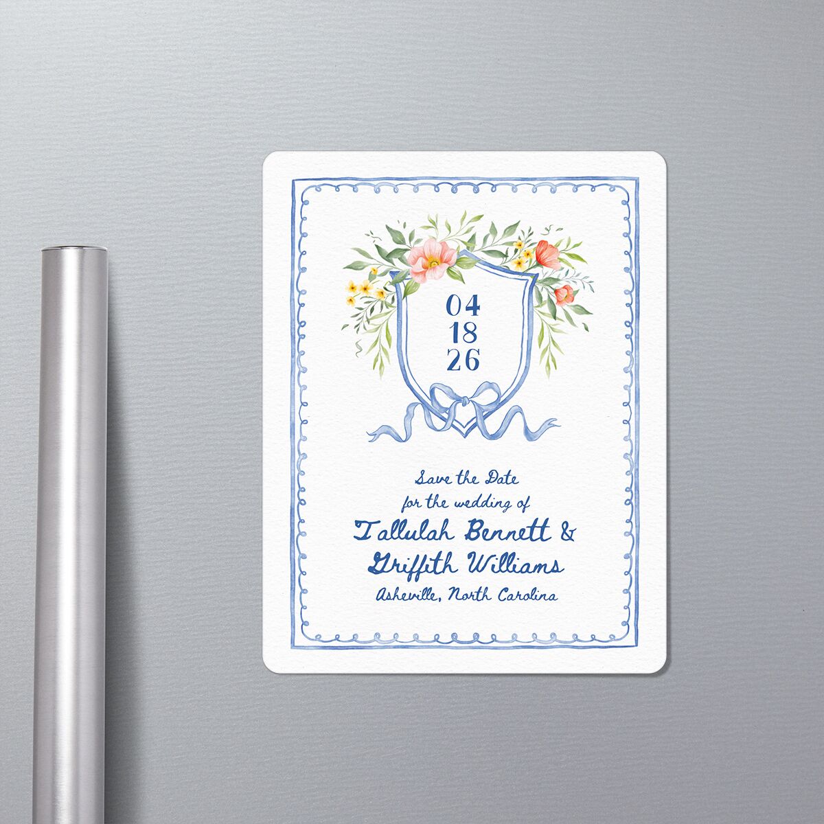 Countryside Crest Save The Date Magnets Royal Blue Magnet Paper