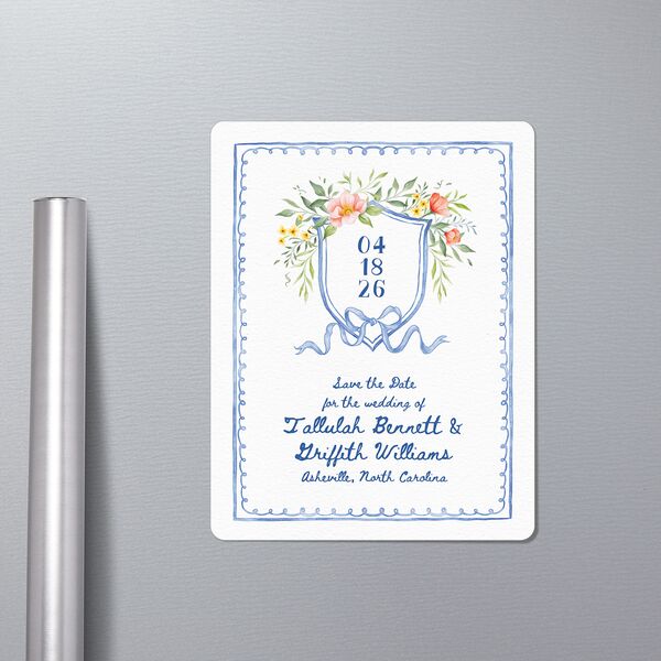 Countryside Crest Save The Date Magnets Royal Blue Magnet Paper