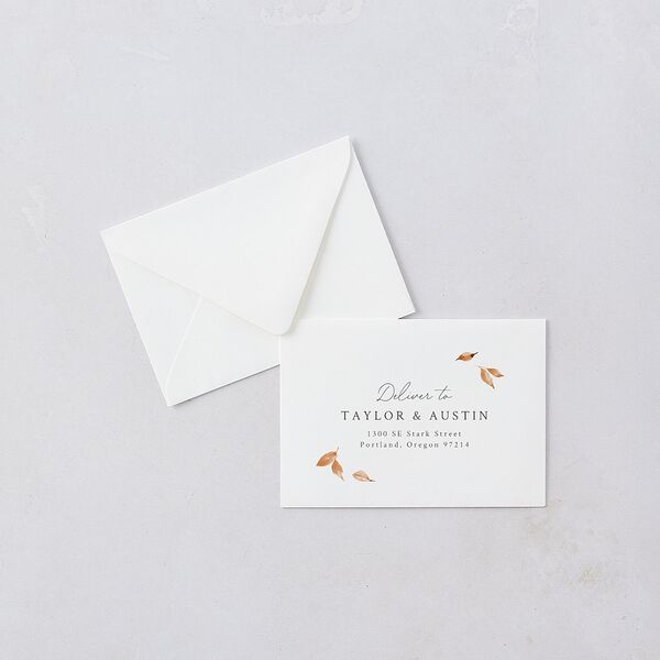 Leafy Garland Foil Response Card Euro Envelopes White Champagne Return Address Luxe
