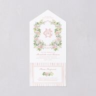Maximalist Floral Crest All-in-One Wedding Invitations Pink Cotton Signature Light Both Recipient and Return Addresses No