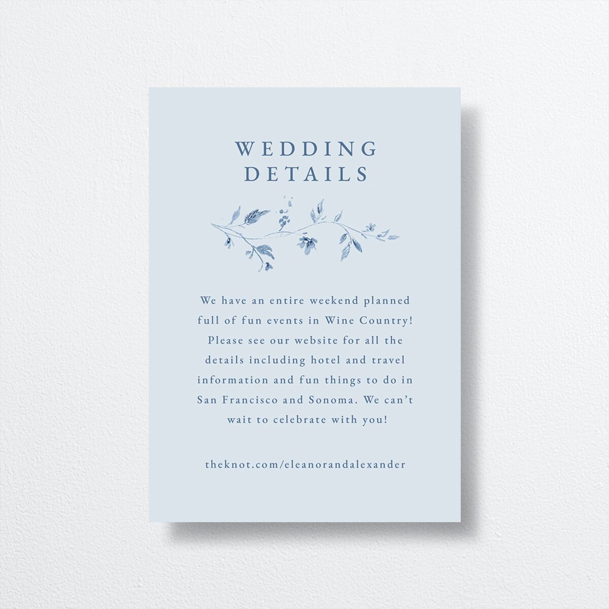 Timeless Floral Wedding Enclosure Cards front in Blue