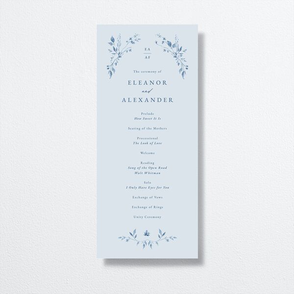 Timeless Floral Wedding Programs front in Blue