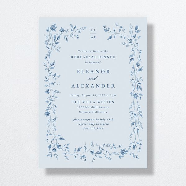 Timeless Floral Rehearsal Dinner Invitations Dusty Blue Signature Standard