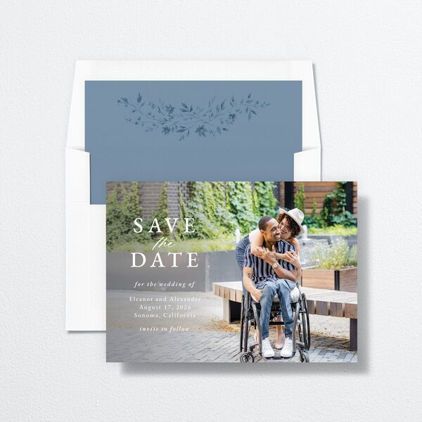 Timeless Floral Save the Date Cards envelope-and-liner in Blue