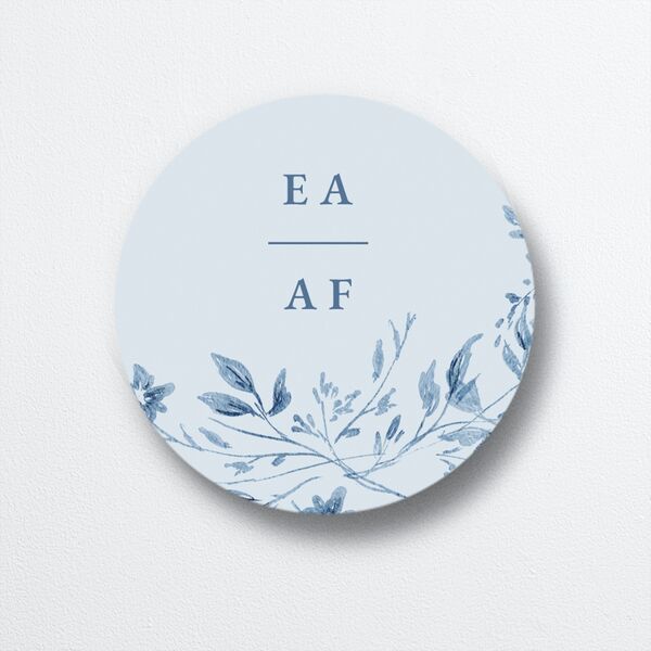 Timeless Floral Wedding Stickers front in Blue