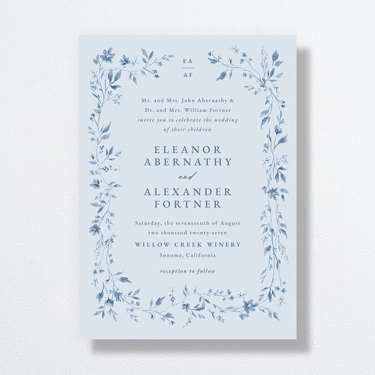 Timeless Floral Wedding Invitations Dusty Blue Signature No Standard