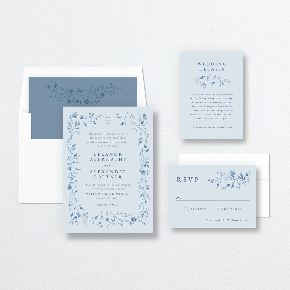 Timeless Floral Wedding Invitations Dusty Blue Signature No Standard