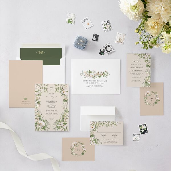 Whimsical Wildflower Garden Wedding Invitations Linen Signature Blank Standard No