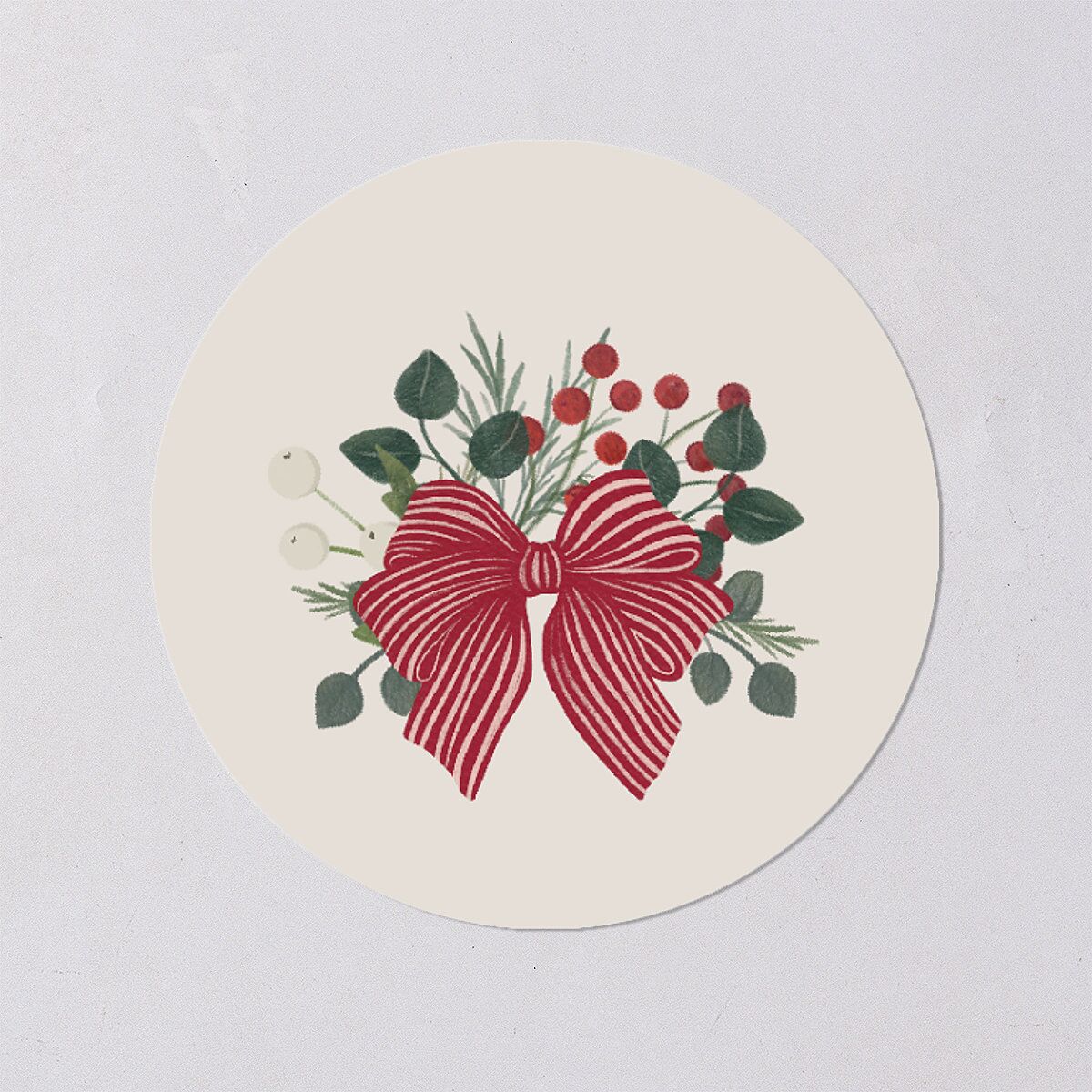 Rustic Holiday Foliage with Bow Holiday Stickers Hunter Green Circle