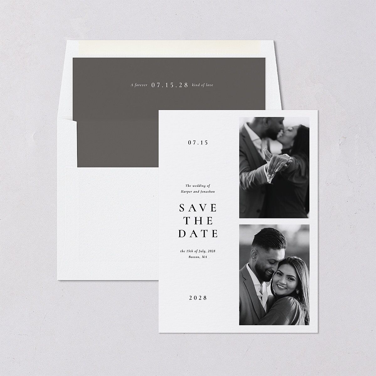 Editorial Monogram Photo Save the Date Cards Pure White Signature smooth Blank No Standard