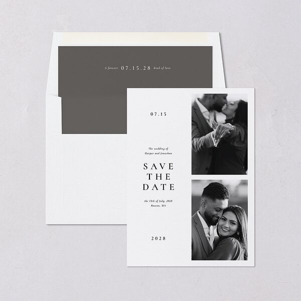 Editorial Monogram Photo Save the Date Cards Pure White Signature smooth Blank No Standard