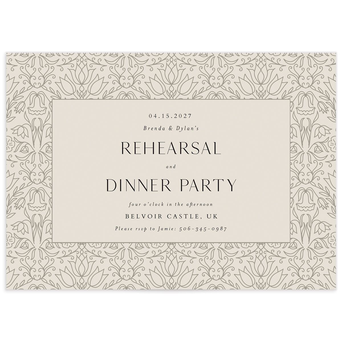 Ornate Regency Rehearsal Dinner Invitations