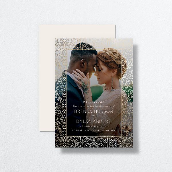 Ornate Regency Save the Date Cards Gold Bisque Signature smooth No