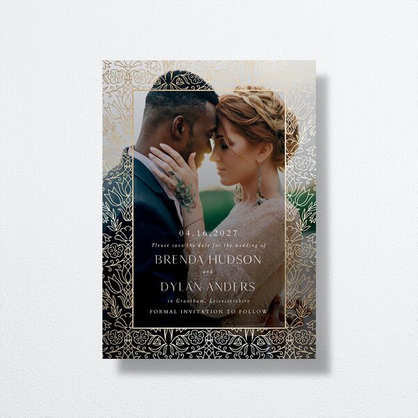 Ornate Regency Save the Date Cards Gold Bisque Signature smooth No
