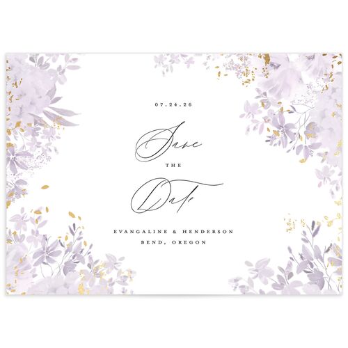 Monochrome Blooms Save the Date Cards Gold Sheer Lilac Signature smooth No