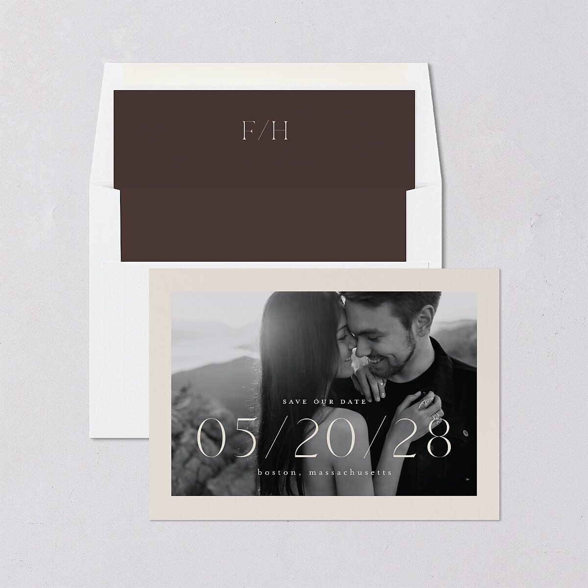 Minimalist Accent Leaf Save the Date Cards Linen Signature smooth Blank No Standard