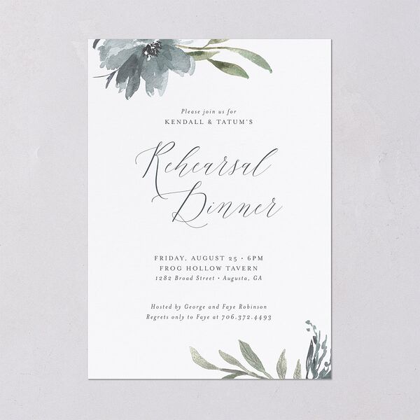 Muted Floral Rehearsal Dinner Invitations Dusty Blue Signature Blank Standard